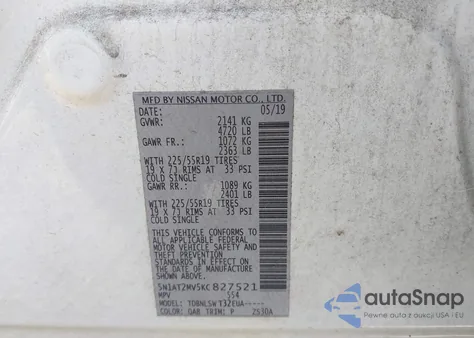 2019 Nissan Rogue Sl from USA, damaged, VIN 5N1AT2MV5KC827521
